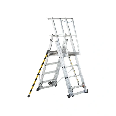 Image of Zarges Telescopic Mobile Safety Steps, Aluminium, 7 Rungs With Stabilisers