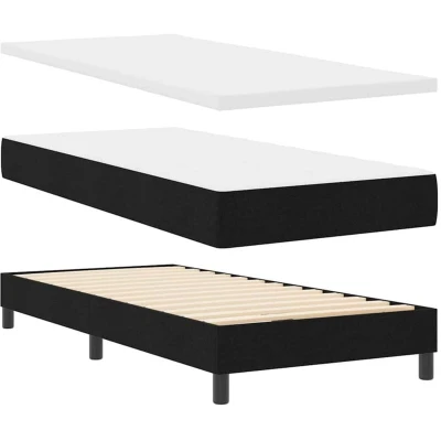 Image of Box Spring Bed with Mattress Black 90x200 cm Fabric Vidaxl