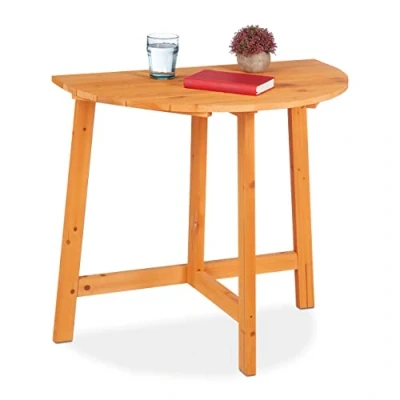 Image of Relaxdays Folding Table, Semi Circular, HxWxD: 74 x 80 50 cm, Balcony &amp; Garden, Fir Wood, Outdoor, Wall Tabletop, 74x80x50cm