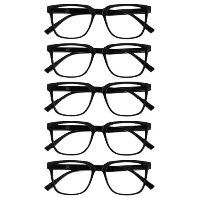 Image of OPULIZE LEO Reading Glasses 5 Pack Large Rectangular Frame Black Mens Womens Spring Hinges RRRRR55 1 +3.00