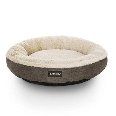 Image of Feandrea Dog Bed, Sofa, Cat Donut Shape, Round, 55 cm Dia, Brown PGW55C
