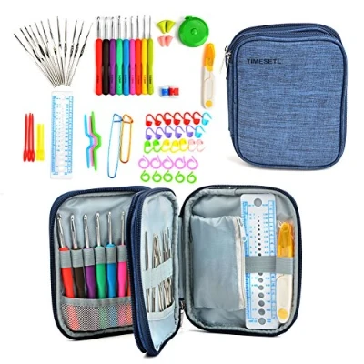 Image of TIMESETL 72pcs Ergonomic Crochet Hooks Set with Complete Knitting Accessories &amp; Double Zipped Case for Beginner