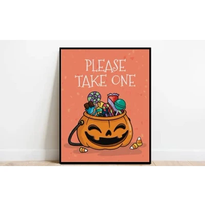 Image of Halloween Candy Sign Please Take One Party Quotes Home Decor Art Wall Metal Poster 8X12 Inches