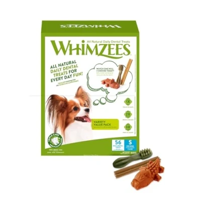 Image of Whimzees Variety Value Box Small (56 Pack) All Natural Daily Dental Dog Chews, Vegetarian &amp; Grain Free, Promotes Oral Health and Fresh Breath