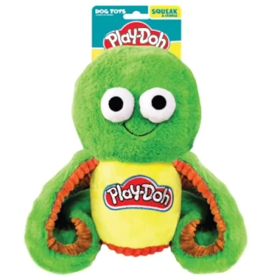 Image of Hasbro Play Doh Octopus Can Dog Toy, 10 Inch Squeaker and Crunch Toy for Dogs, Green