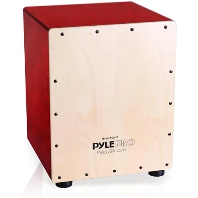 Image of Pyle Snare Style Birch Wood Compact Acoustic Jam Cajon Wooden Hand Drum Percussion Beat Box with Internal Snares, Deep Bass, Classic Slap, and Crackle Sound For Kids, Teens, Adults PCJD25