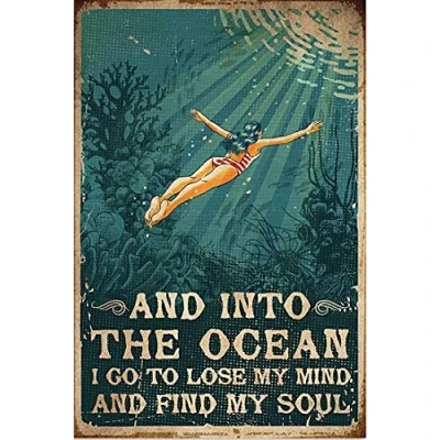 Image of Graman And Into The Ocean I Go To Lose My Mind Find Soul Poster Retro Vintage Metal Tin Sig 8x12 Inch