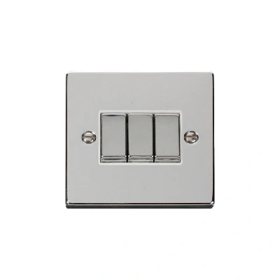 Image of Click Deco 3 Gang 2 Way Ingot 10AX Switch Polished Chrome White Inserts