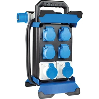 Image of as Schwabe Portable CEE Power Distributor Stecky 14, Plug + 4 Earthing Contact Sockets 2 Sockets, Mobile Distribution Box, Junction Box for Outdoor Use, IP44, Made in EU, 60869