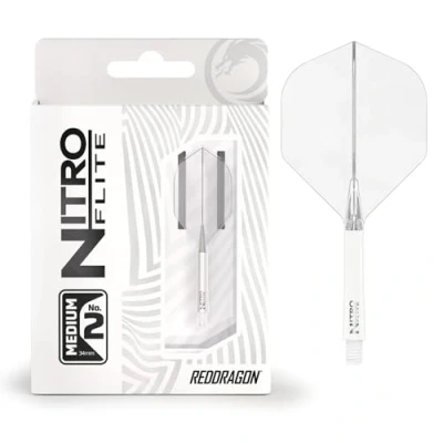Image of RED DRAGON Darts Nitro Flite Integrated Flight &amp; Shaft System No.2 Shape and Design White Clear Colour, Medium Length
