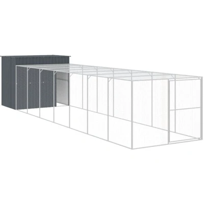 Image of &quot;vidaXL Anthracite Steel Dog House with Extended Run Durable, Versatile and Practical Pet Mesh Design Weather Resistant Roof, Perfect for Indoor Outdoor Use&quot;