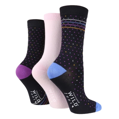 Image of Wildfeet Womens Wild Feet 3 Pack Ladies Breathable Patterned Bamboo Socks H&amp;T Navy Size UK 4 6.5