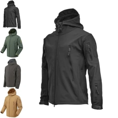Image of Chaqueta Softshell con capucha para hombre aislada rompevientos impermeable chaquetas de lluvia nieve (Black,Small)
