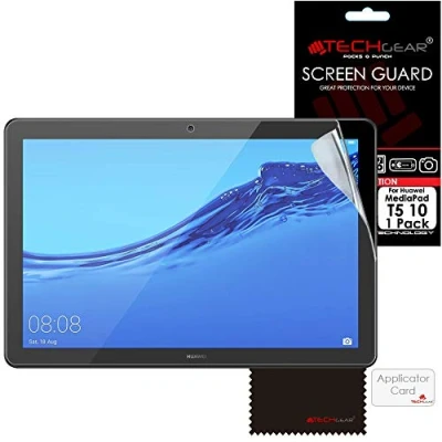 Image of TECHGEAR Screen Protector for Huawei Mediapad T5 10 (10.1&quot; Screen) Ultra Clear Guard Cover with Cleaning Cloth &amp; Application Card