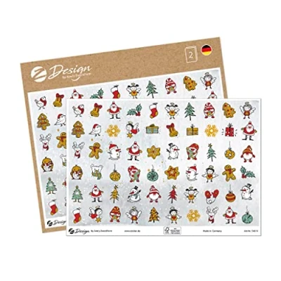 Image of AVERY Zweckform 120 Christmas Stars Santa Gingerbread Stickers (Made in Germany, on A5 Sheet with Gold Embossing, Paper Self Adhesive, Decoration, Gold) 54614