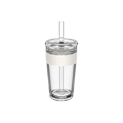 Image of KeepCup Cold Cup Longplay Double Wall Glass Ice Coffee Tumbler with Lid and Straw 16oz (454ml) Chalk