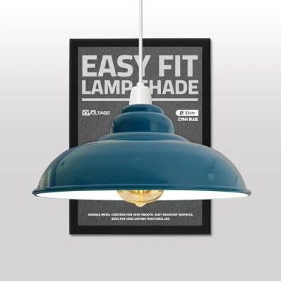 Image of DC Voltage Modern Industrial Metal Ceiling Light Shade, 32cm Large Curvy Easy Fit Pendant Lamp Shade for Living Room, Kitchen, Hallway(Free Reducer Plate)