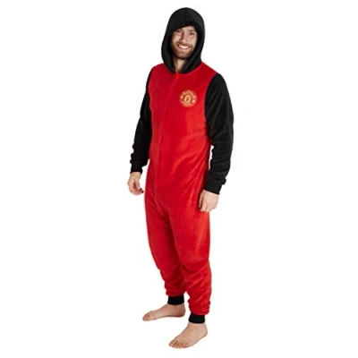 Image of Manchester United F.C. Mens Onesies Fleece Pyjamas, Football Gifts For Men (Red, M)