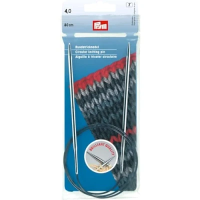 Image of Prym Circular Knitting Needle, Brass, Silver, 4 mm