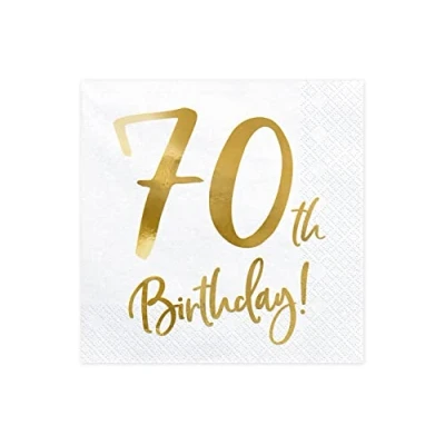 Image of PartyDeco 70th Birday White Paper Napkins Birthday Decorations for Round Decorative Handkerchiefs Printed Table