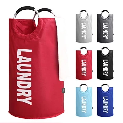 Image of KAV Oxford Fabric Collapsible and Foldable Laundry Basket, Bag or Hamper 82L Portable Linen Washing Bin with Rubber grip Aluminium Handles Perfect for Bedrooms, Bathrooms, Playrooms (Red)
