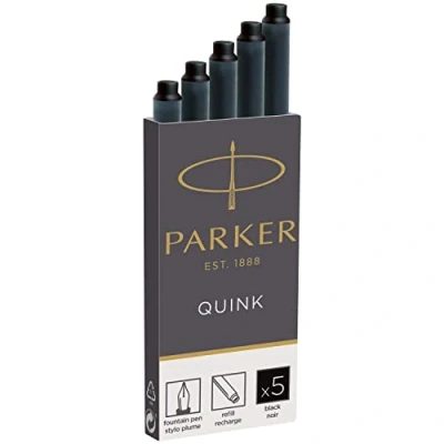 Image of Parker Fountain Pen Ink Refill Cartridges Long Black QUINK 5 Count