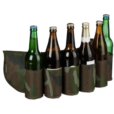 Image of Relaxdays Sixpack, for 6 Cans Or Bottles, 0.2 0.5 L, Beer Holding Camouflage Belt, Adjustable, Green/Brown, 16.5 x 61 .5 cm