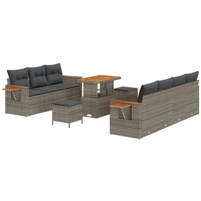 Image of Vidaxl 10 Piece Garden Sofa Set with Cushions Grey Poly Rattan Acacia