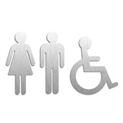Image of Toilet Signs Woman Man Wheelchair Set of 3 pictograms size 120 mm brushed stainless steel self adhesive No.1074