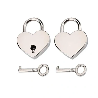 Image of RMENOOR 2 Sets Heart Shape Lock Mini Padlock Key Padlocks Metal with for Jewelry Box Storage Diary Luggage Handbag Gifts(Silver)