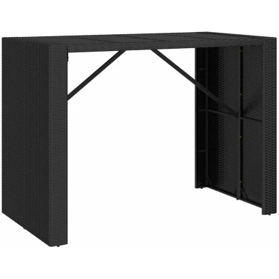 Image of vidaXL Bar Table with Glass Top Black 145x80x110 cm Poly Rattan