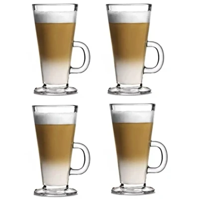 Image of Royal Cuisine Set of 6 Latte Glasses Coffee Mug Espresso Cups Cappuccino Tea Iced Hot Drink Large with Handle Ideal for Ice Cream Chocolate (270ml)