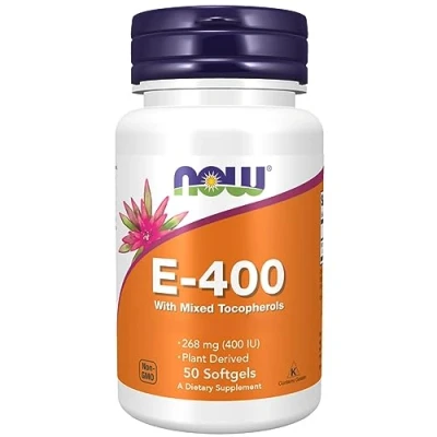 Image of Now Foods Vitamin E 400 IU, D Alpha Tocopherol, High Dose, 50 Softgels, Gluten Free, Soy Non GMO