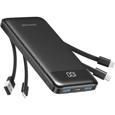 Image of Charmast Power Bank with Built in Cables X 4, 10000mAh USB C Battery pack 6 Outputs 3 Inputs LED Display Type Powerbank Portable Charger Compatible Smartphones Tablets and More