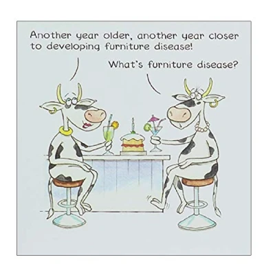 Image of Illustrated Humorous Female Birthday Card from the Funny Farm Range Furniture Disease Greeting for Her (PL EFU212)