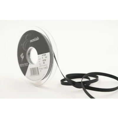 Image of Berisfords 41025 20 m x 6 mm Polyester Grosgrain Ribbon, Black