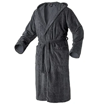 Image of Mount Swiss Unisex Aarau Bathrobe with Hood I Men Women Fluffy Cotton Kimono Choice of Colours and Sizes S 5XL Öko Tex Standard 100, gray,