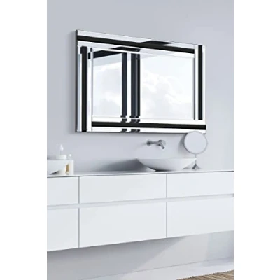 Image of Fiona Glass Framed Rectangle Bevelled Wall Mirror, Black, 90 x 60 cm