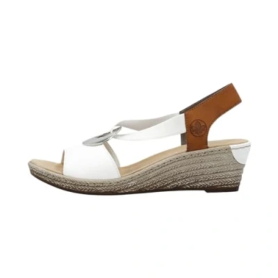 Image of Rieker Women&#039;s wedge heel slip on sandals (White/Cayenne, UK Footwear Size System, Adult, Women, Numeric, Medium, 8)