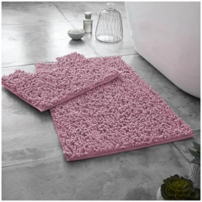 Image of GC GAVENO CAVAILIA 100% Microfiber Toilet Rug Set, Loop Bath Mat Non Slip, Pedestal Mats For Bathroom, Blush Pink, Regular