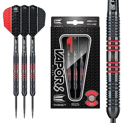 Image of Target Darts Vapor 8 Black 25G Red 80 Percent Tungsten Steel Tip Set