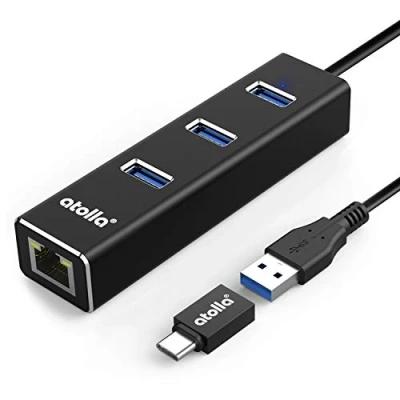 Image of atolla USB LAN Adapter, Aluminium Hub with 3 3.0 Ports and RJ45 Gigabit Ethernet Network Adapter C for Windows 10, 8.1, 8, 7, Vista, XP, Linux, Mac OS X