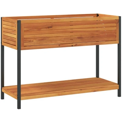 Image of vidaXL Garden Planter with Shelf 110x45x80 cm Solid Wood Acacia and Steel