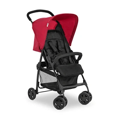 Image of hauck Sport, Red Super Lightweight Travel Pushchair (only 5.9 kg), Compact &amp; Foldable, Fully Reclining, XL Storage Basket, from Birth up to 15 kg