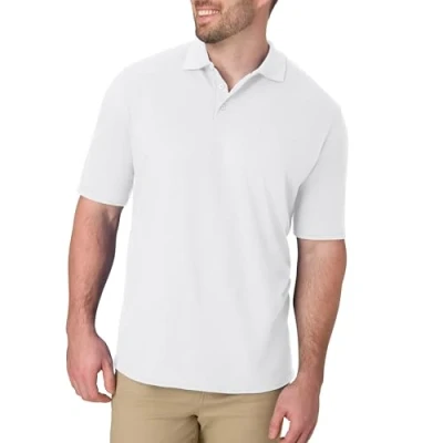 Image of Hanes Men&#039;s Pique Short Sleeve Shirt, Three Button Midweight Polo, White, XXL