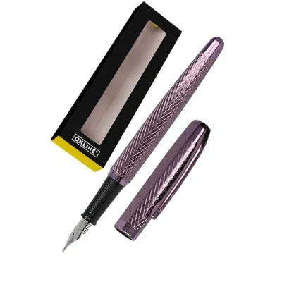 Image of Online Eleganza Fountain Pen I Color: Bordeaux Iridium Nib Size Medium Metal Clip Includes Ink Cartridge for Standard Cartridges Or Converter In Gift Box
