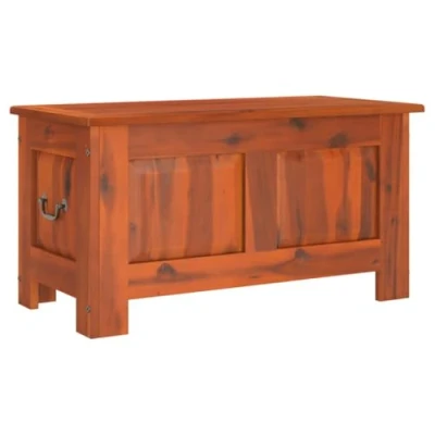 Image of vidaXL Solid Acacia Wood Storage Chest with Lid Multipurpose Home Organizer built for Versatility and Durability Retro Styled Toy Chest, Living Room Coffee Table or Bedroom Bench Brown