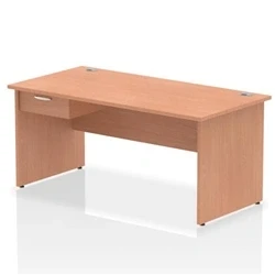 Image of Impulse 1600x800 Desk Beech Top Panel End 1x1 Drawer Fixed Ped