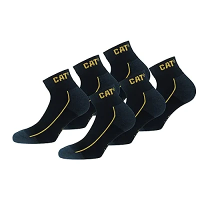 Image of Caterpillar 6 Pairs Robust work Sneaker, socks in soft cotton, reinforced toe and heel, CORDURA Fiber Technology (Black, 9)