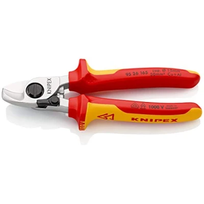 Image of Knipex Cable Shears with opening spring chrome plated, insulated multi component grips, VDE tested 165 mm (self service card/blister) 95 26 SB